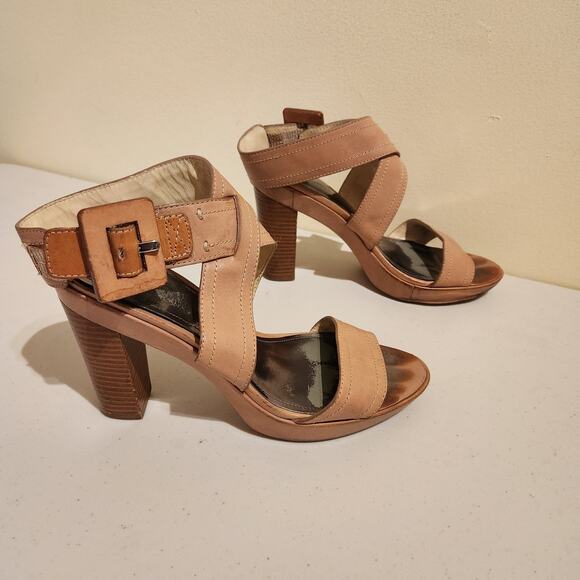 Coach Sz 8.5 Kensington Open Toe Slingback Platform Sandals Tan Leather Boho - Picture 10 of 10